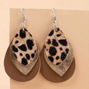 Triple Layered Petal Shaped Earring - Cheetah Print - NEW